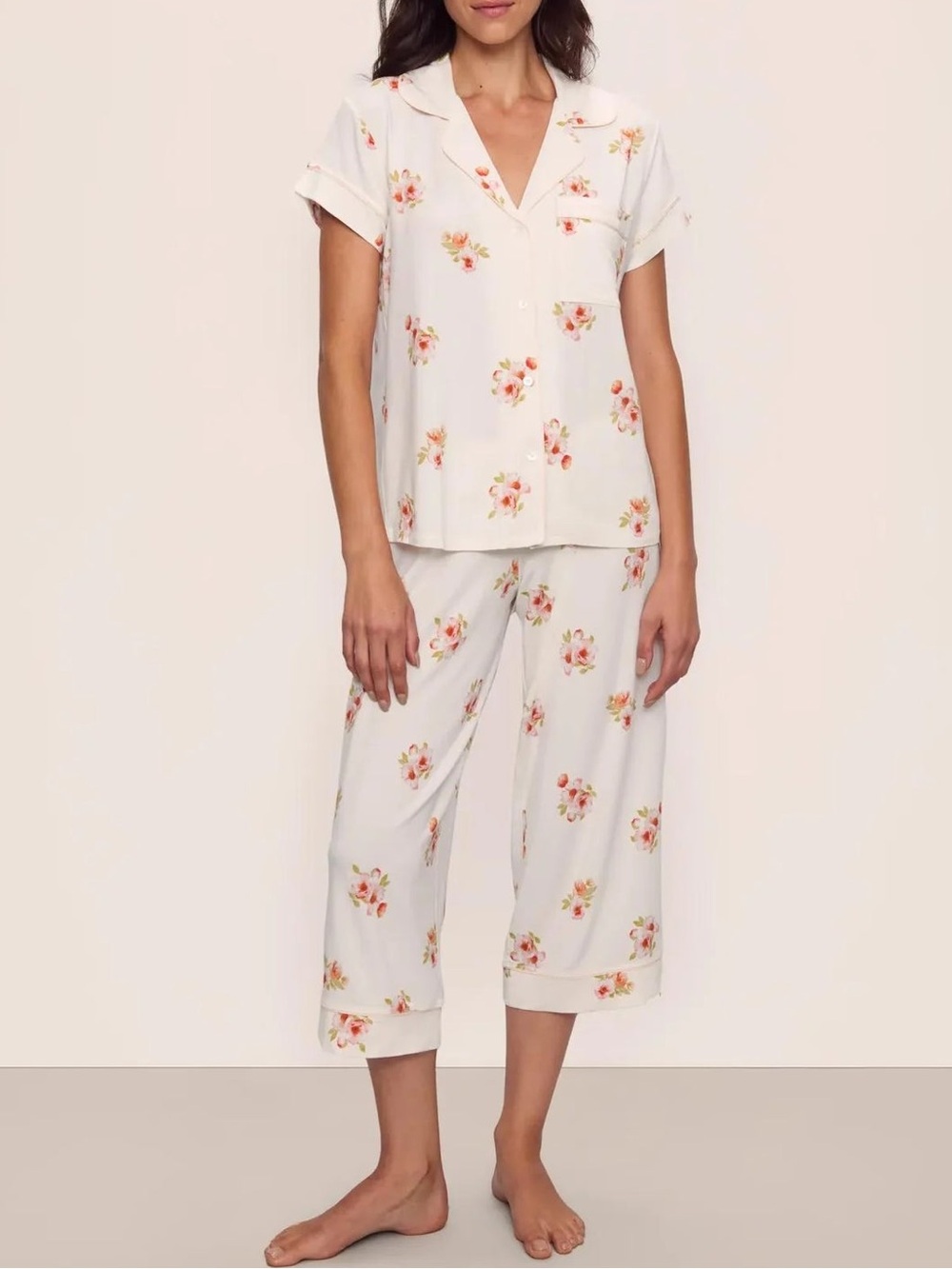 Eberjey Gisele Printed TENCEL™ Modal Short Sleeve Cropped PJ Pajama Set Medium